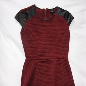 Burgundy Dress with Faux Leather Capped Sleeves